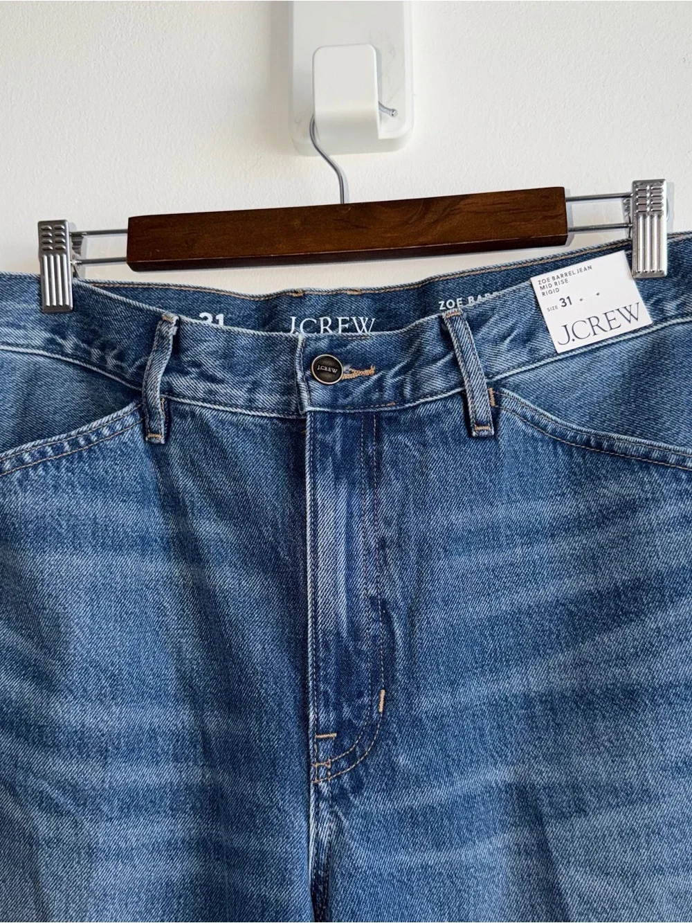 NWT J CREW Zoe Barrel Jeans Mid Rise Rigid Denim Size 31 New Blue
